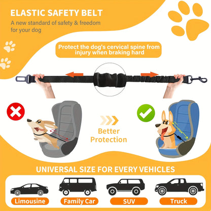 Adjustable Dog Seat Belt Harness - Elastic Nylon Retractable Safety Restraint with Secure Clasps for All Dog Sizes, Dog Harness