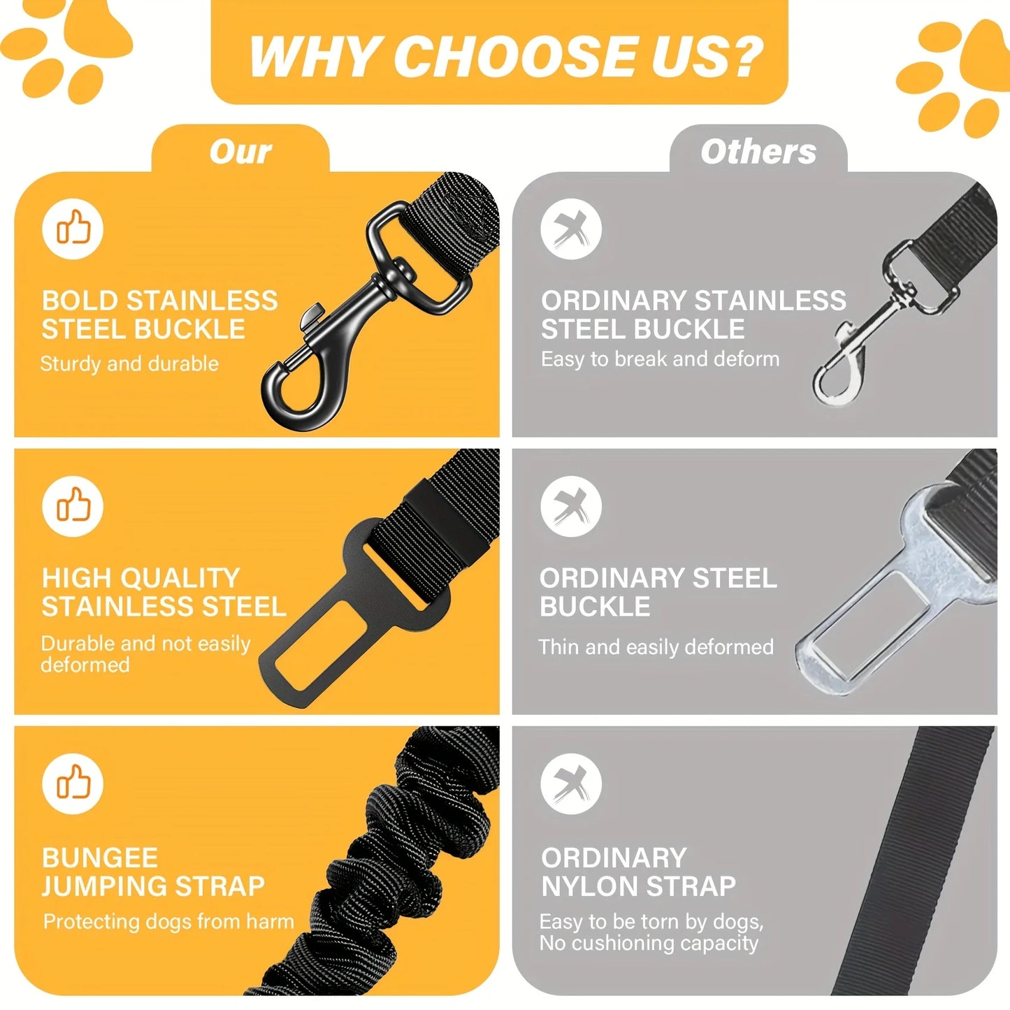 Adjustable Dog Seat Belt Harness - Elastic Nylon Retractable Safety Restraint with Secure Clasps for All Dog Sizes, Dog Harness