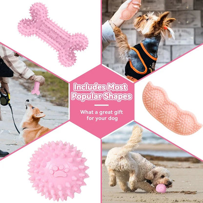 Soft Dog Chew Toys Pink Rubber Bone Toy Durable Molars Training Ball Toy Chihuahua Yorkie Interactive Treat Toys Pet Supplies