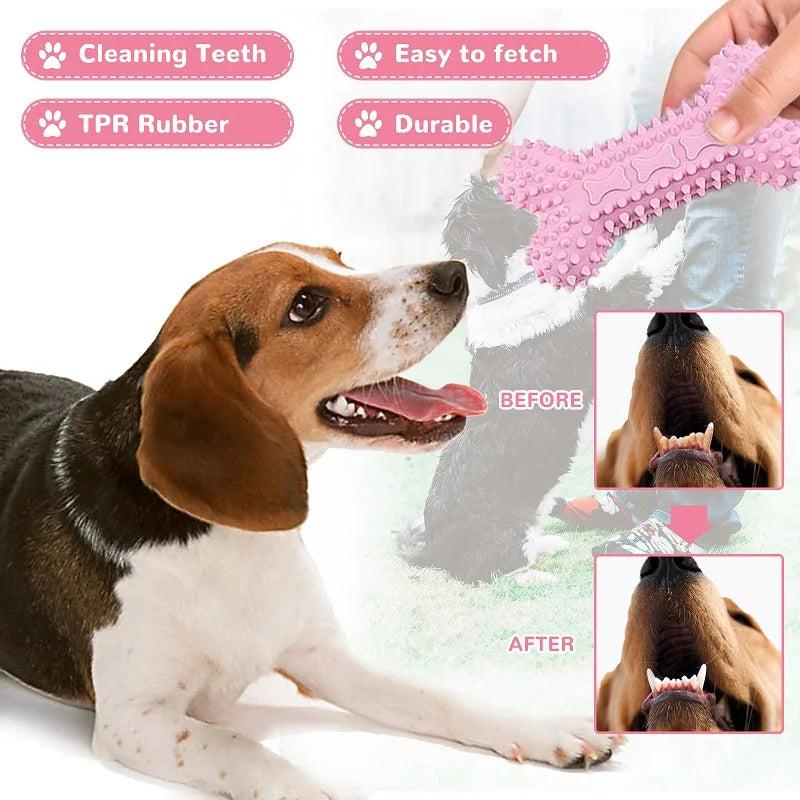 Soft Dog Chew Toys Pink Rubber Bone Toy Durable Molars Training Ball Toy Chihuahua Yorkie Interactive Treat Toys Pet Supplies