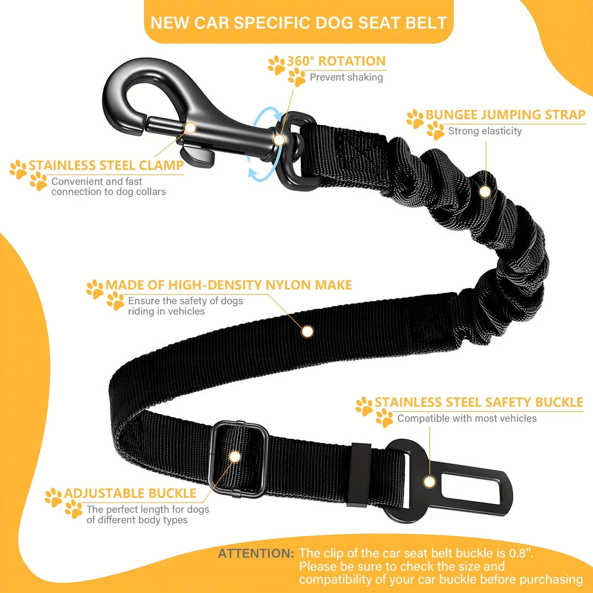 Adjustable Dog Seat Belt Harness - Elastic Nylon Retractable Safety Restraint with Secure Clasps for All Dog Sizes, Dog Harness