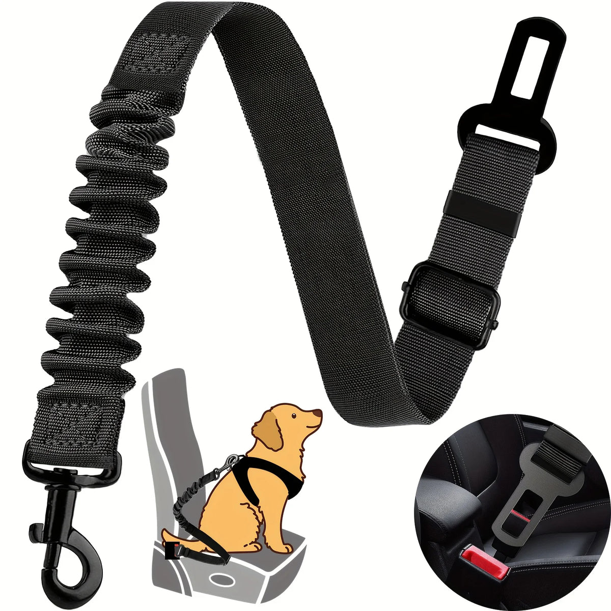 Adjustable Dog Seat Belt Harness - Elastic Nylon Retractable Safety Restraint with Secure Clasps for All Dog Sizes, Dog Harness